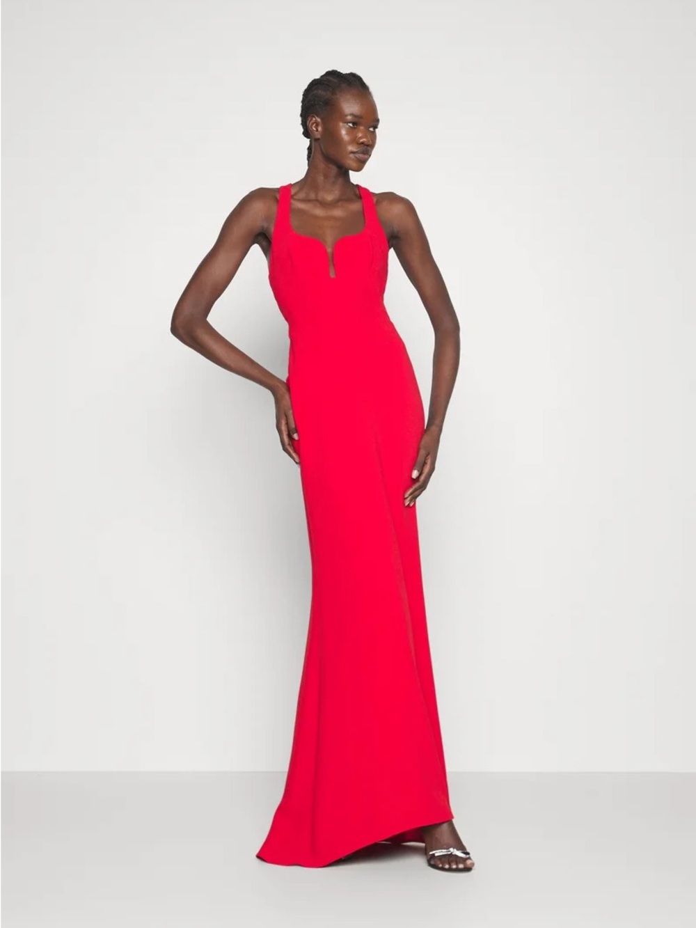 Et Ochs Rowena Cherry Red Gown with Notch Neckline